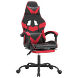 Swivel Gaming Chair with Footrest Black&Red Faux Leather - Front View