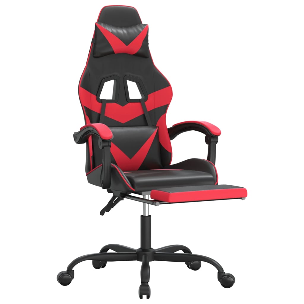 Swivel Gaming Chair with Footrest Black&Red Faux Leather