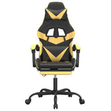Swivel Gaming Chair with Footrest Black&Gold Faux Leather