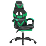Swivel Gaming Chair with Footrest Black&Green Faux Leather - Front View