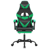 Swivel Gaming Chair with Footrest Black&Green Faux Leather - Side View