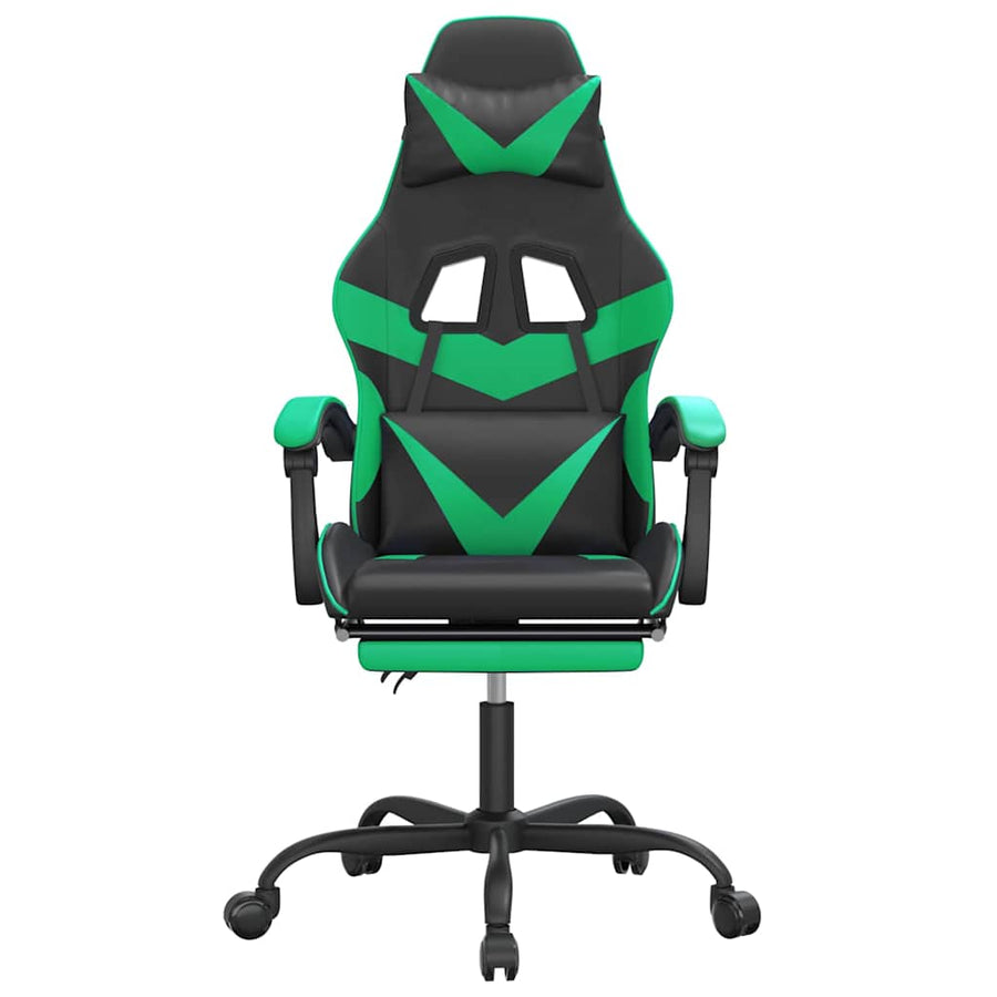 Swivel Gaming Chair with Footrest Black&Green Faux Leather