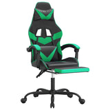 Swivel Gaming Chair with Footrest Black&Green Faux Leather