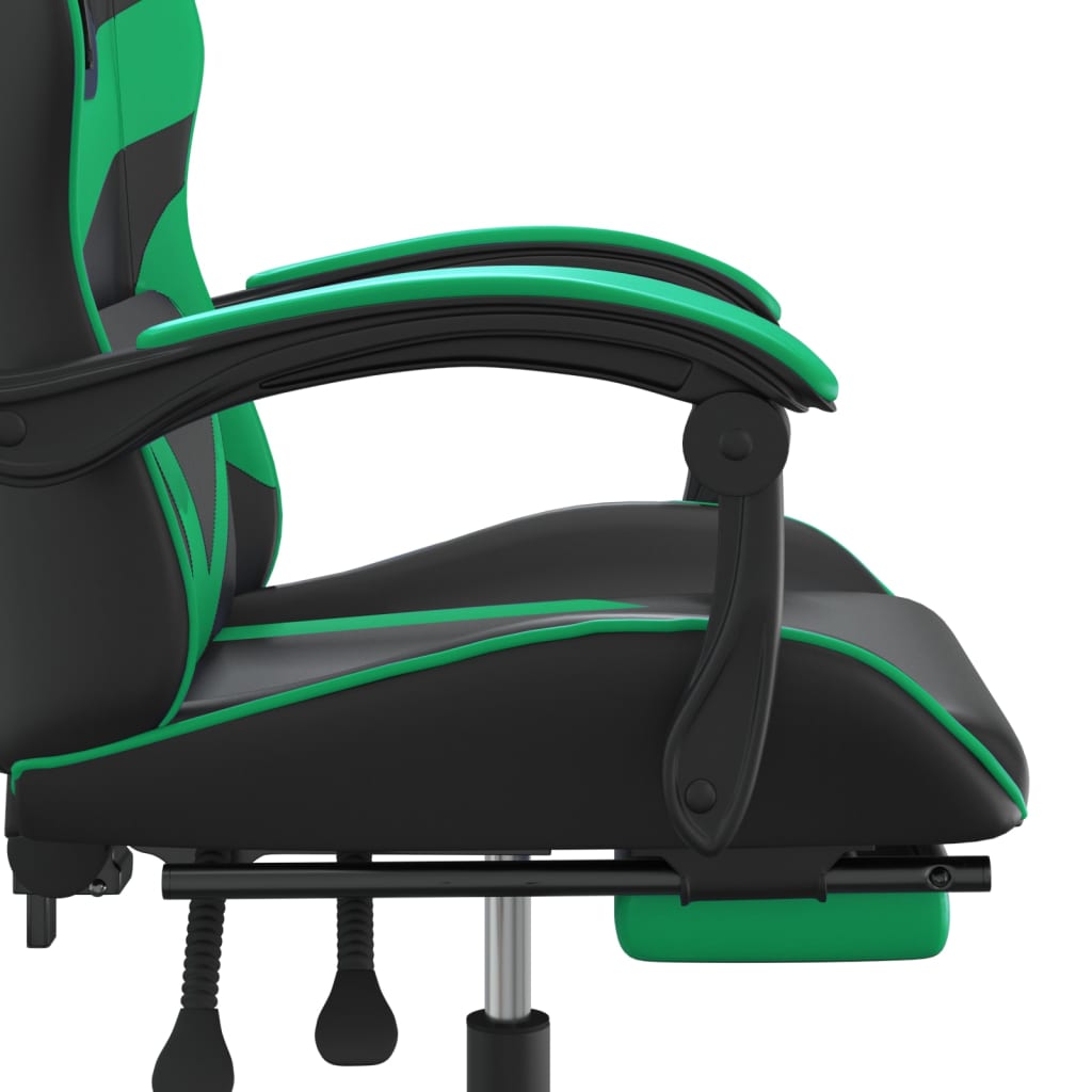 Swivel Gaming Chair with Footrest Black&Green Faux Leather