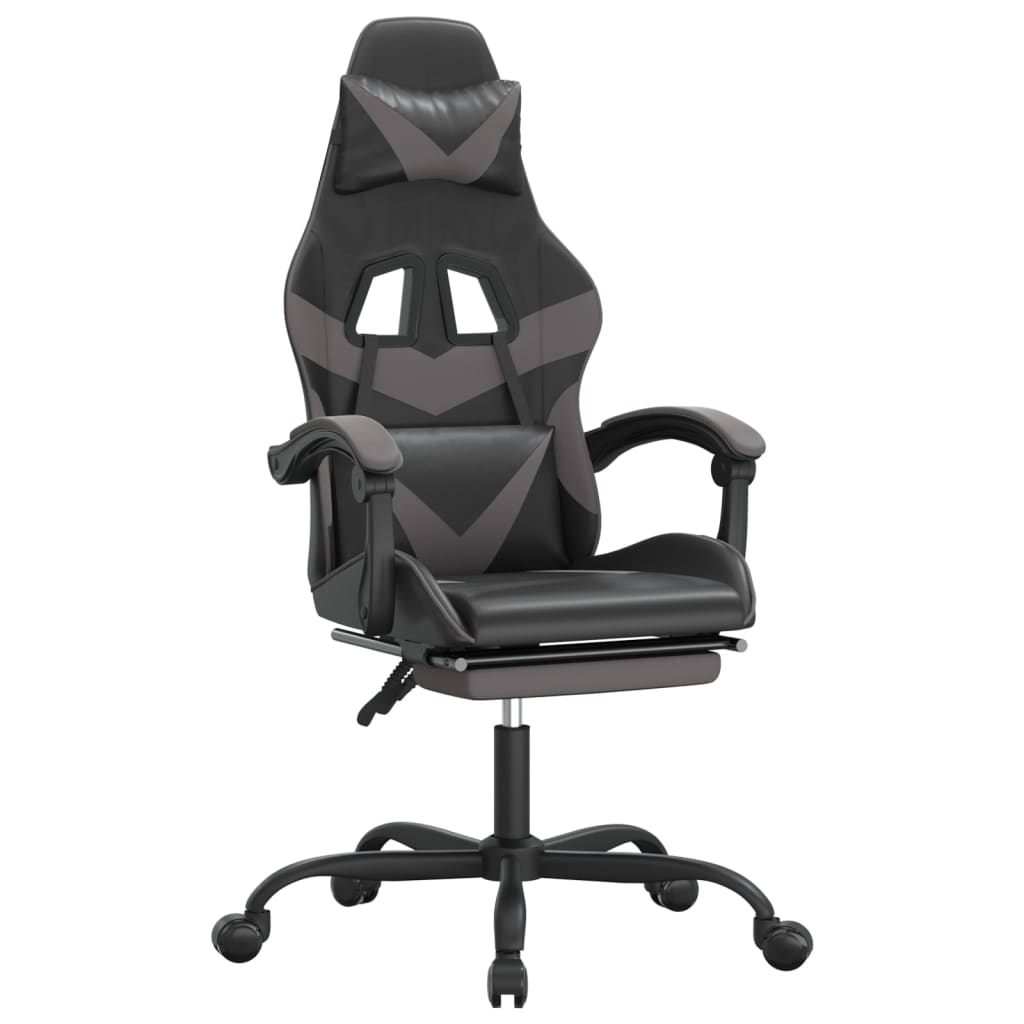 Swivel Gaming Chair with Footrest Black&Grey Faux Leather