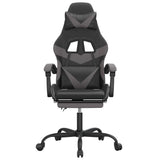Swivel Gaming Chair with Footrest Black&Grey Faux Leather