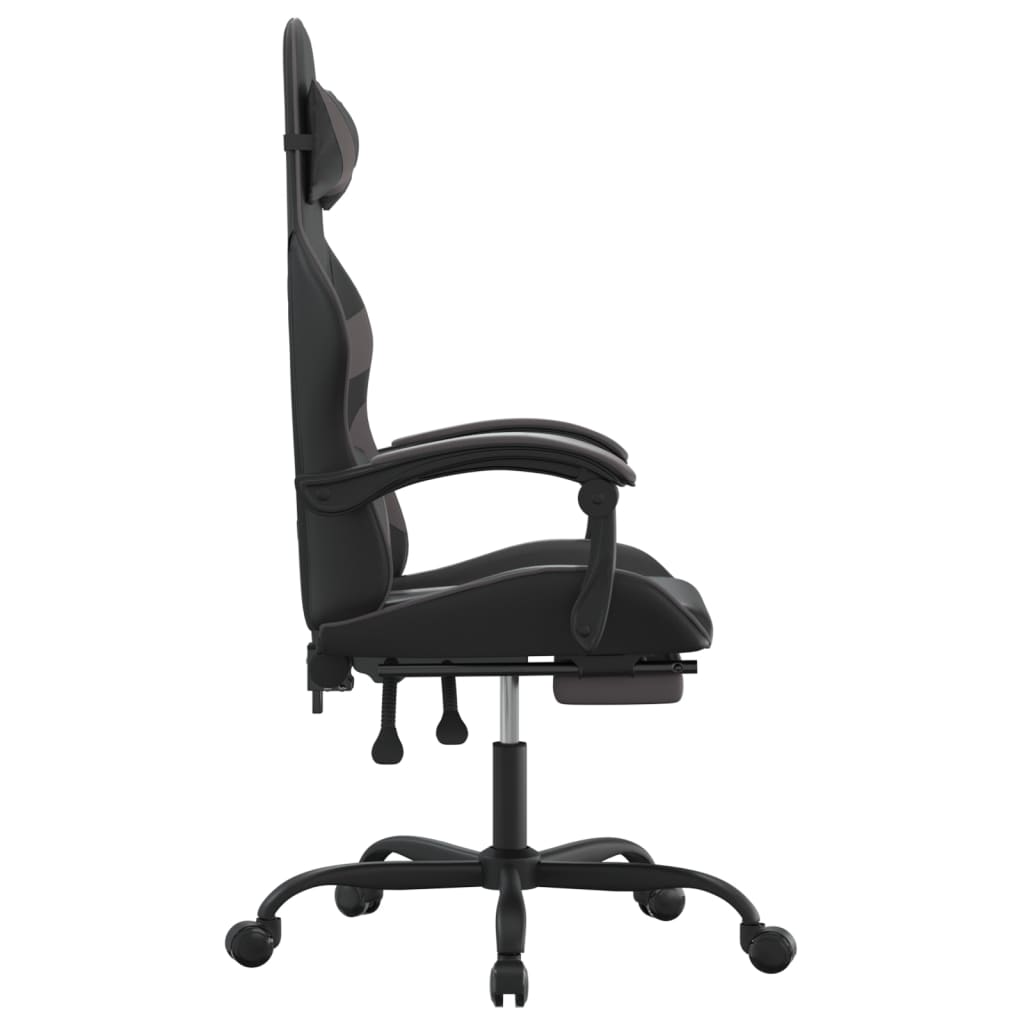 Swivel Gaming Chair with Footrest Black&Grey Faux Leather