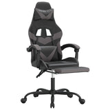 Swivel Gaming Chair with Footrest Black&Grey Faux Leather