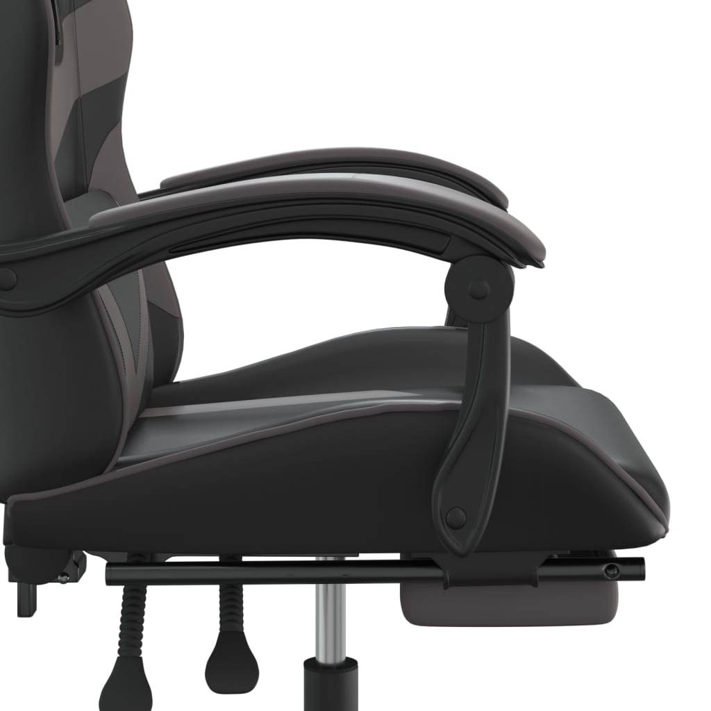 Swivel Gaming Chair with Footrest Black&Grey Faux Leather