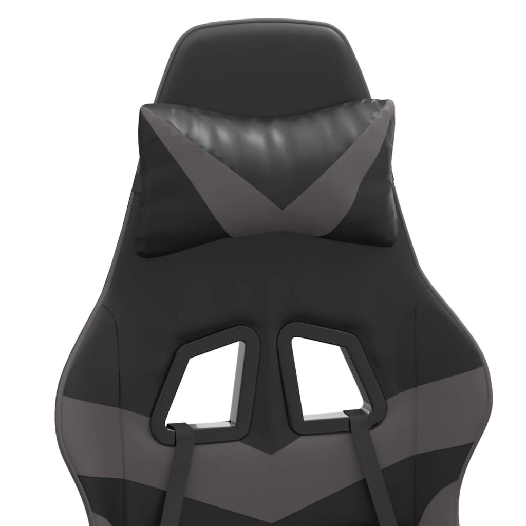 Swivel Gaming Chair with Footrest Black&Grey Faux Leather
