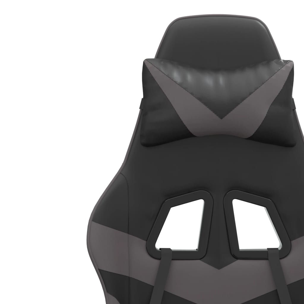 Swivel Gaming Chair with Footrest Black&Grey Faux Leather