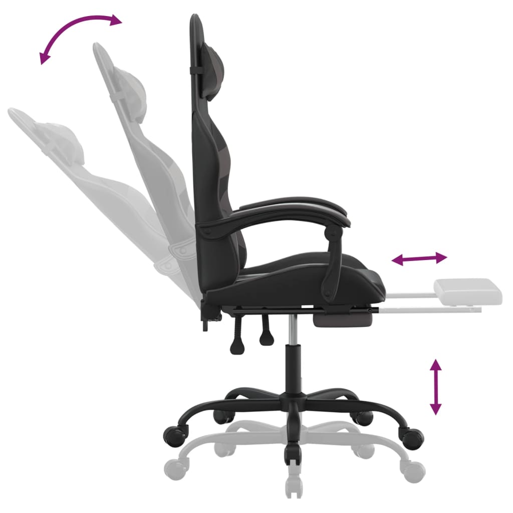 Swivel Gaming Chair with Footrest Black&Grey Faux Leather