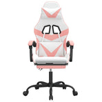 Swivel Gaming Chair with Footrest White&Pink Faux Leather