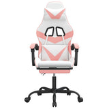 Swivel Gaming Chair with Footrest White&Pink Faux Leather - Side View