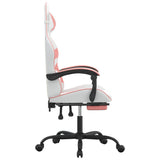 Swivel Gaming Chair with Footrest White&Pink Faux Leather