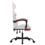 Swivel Gaming Chair with Footrest White&Pink Faux Leather