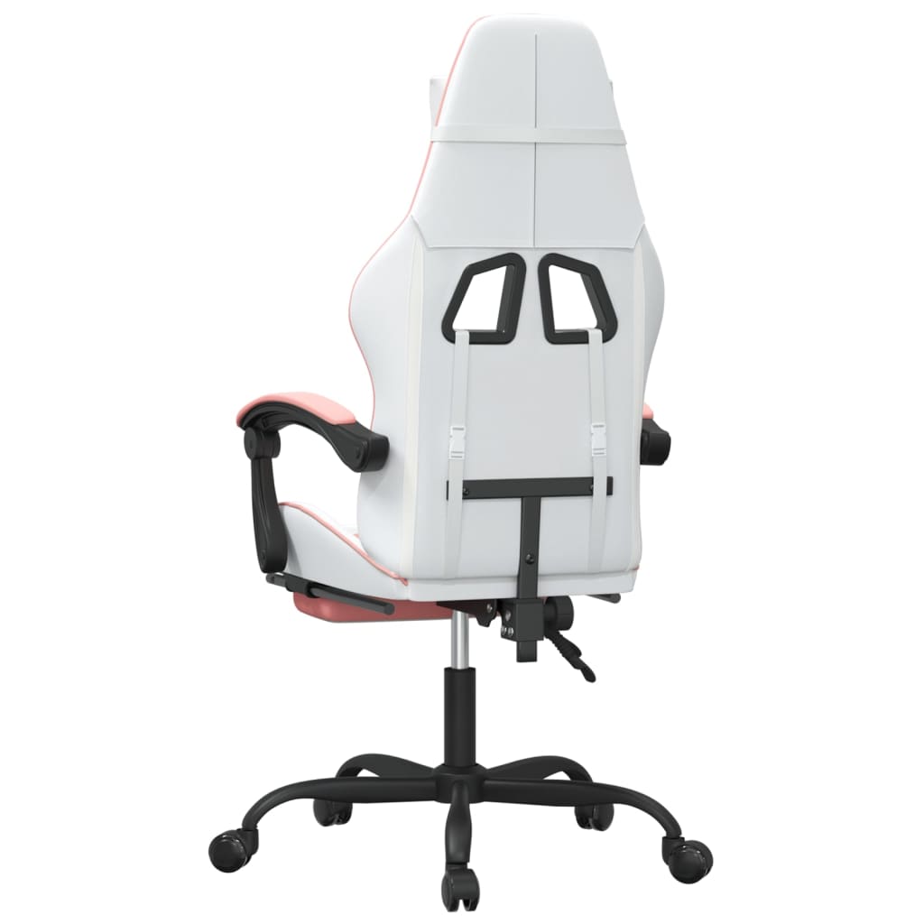 Swivel Gaming Chair with Footrest White&Pink Faux Leather