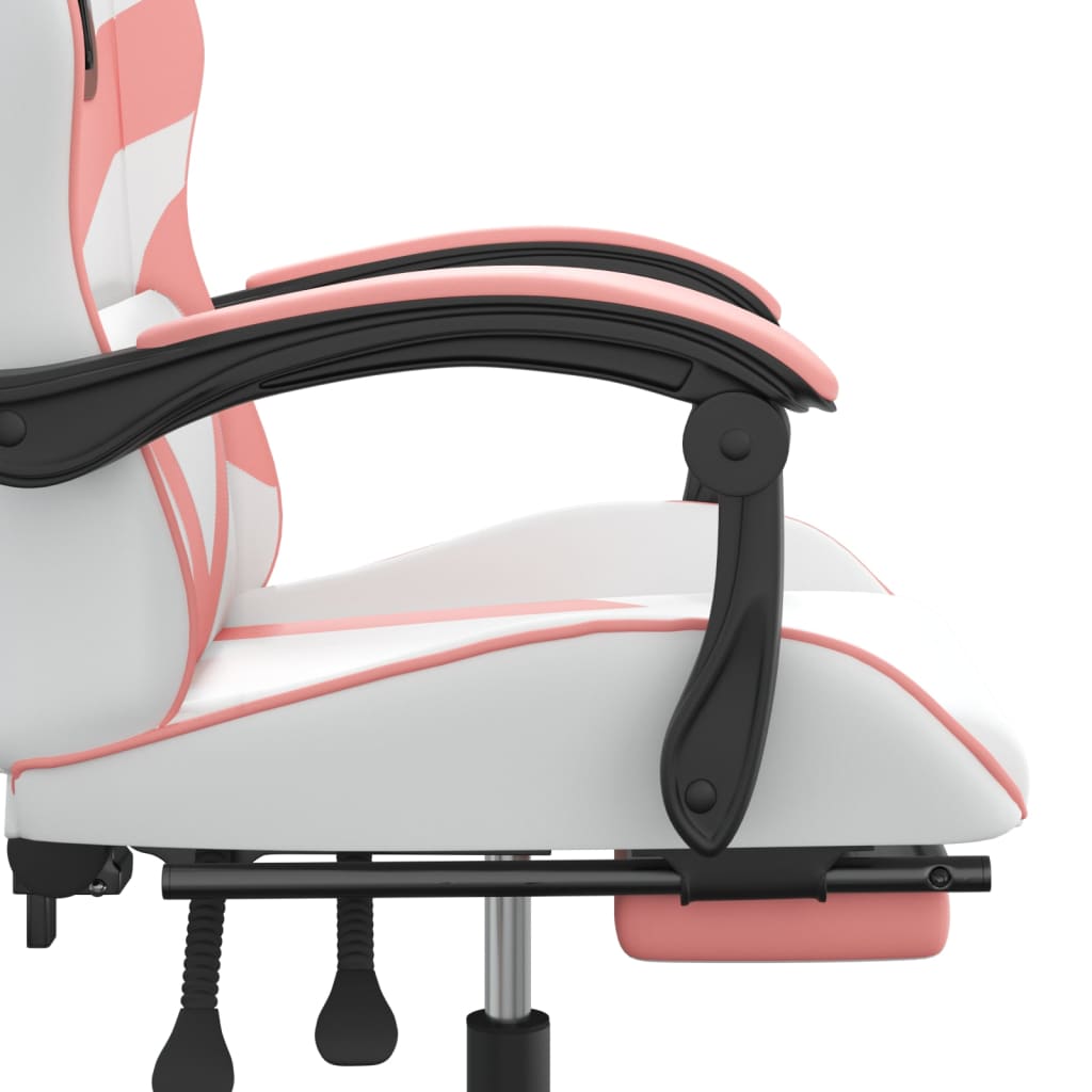 Swivel Gaming Chair with Footrest White&Pink Faux Leather