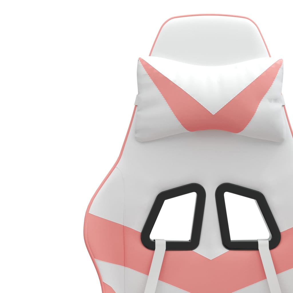Swivel Gaming Chair with Footrest White&Pink Faux Leather