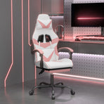 Swivel Gaming Chair with Footrest White&Pink Faux Leather