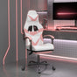 Swivel Gaming Chair with Footrest White&Pink Faux Leather