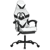 Swivel Gaming Chair with Footrest White&Black Faux Leather - Front View