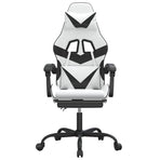 Swivel Gaming Chair with Footrest White&Black Faux Leather