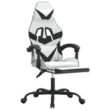 Swivel Gaming Chair with Footrest White&Black Faux Leather - Rear View
