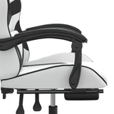 Swivel Gaming Chair with Footrest White&Black Faux Leather