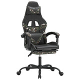 Swivel Gaming Chair with Footrest Black&Camouflage Faux Leather - Front View