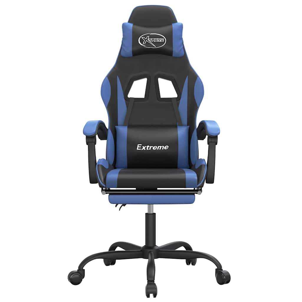 Swivel Gaming Chair with Footrest Black&Blue Faux Leather