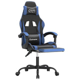 Swivel Gaming Chair with Footrest Black&Blue Faux Leather - Rear View