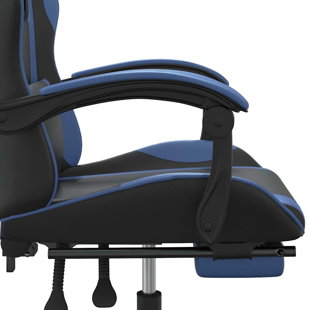 Swivel Gaming Chair with Footrest Black&Blue Faux Leather