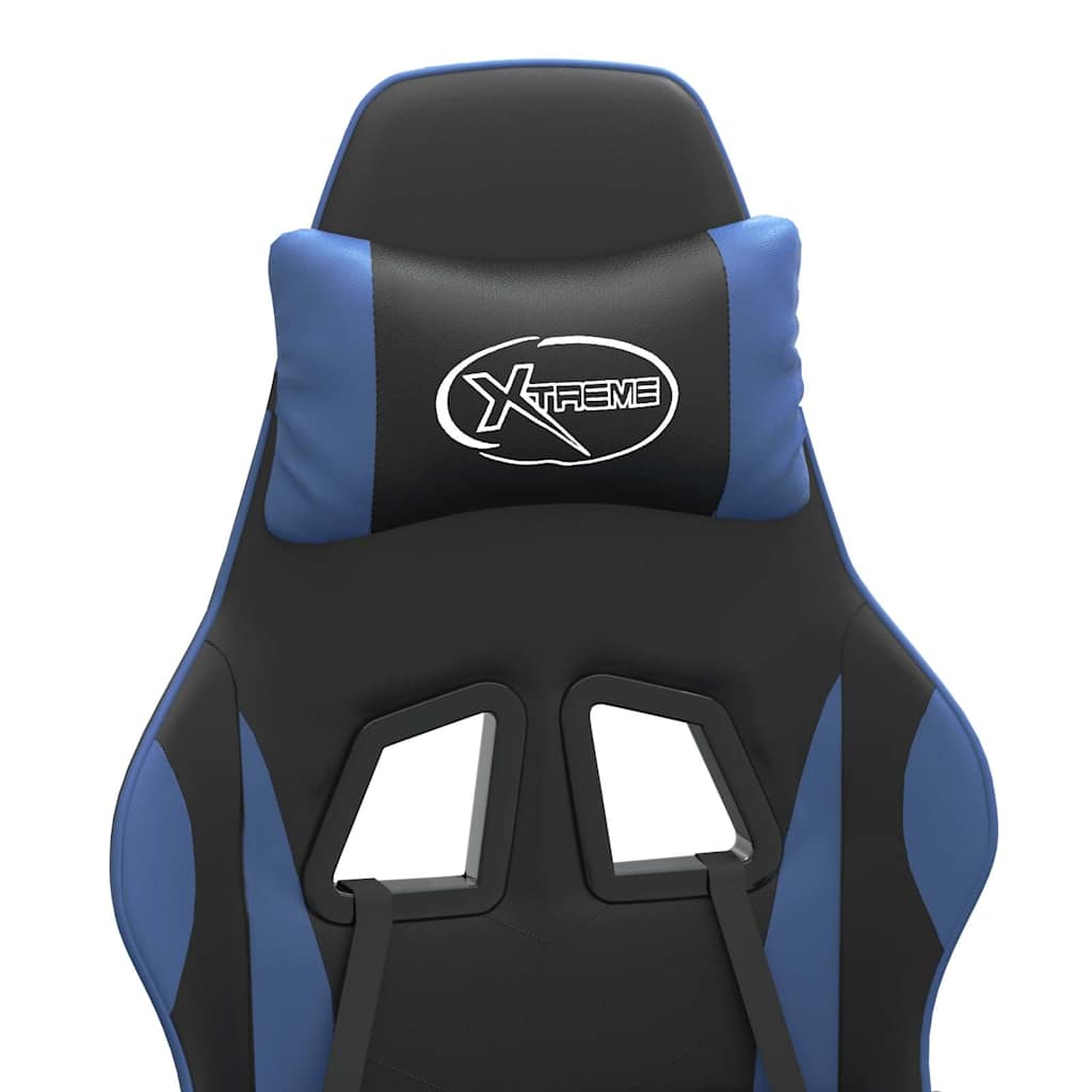 Swivel Gaming Chair with Footrest Black&Blue Faux Leather