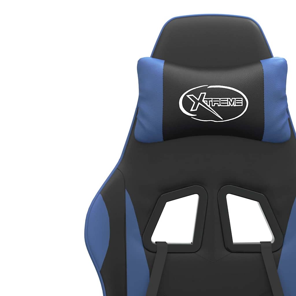Swivel Gaming Chair with Footrest Black&Blue Faux Leather