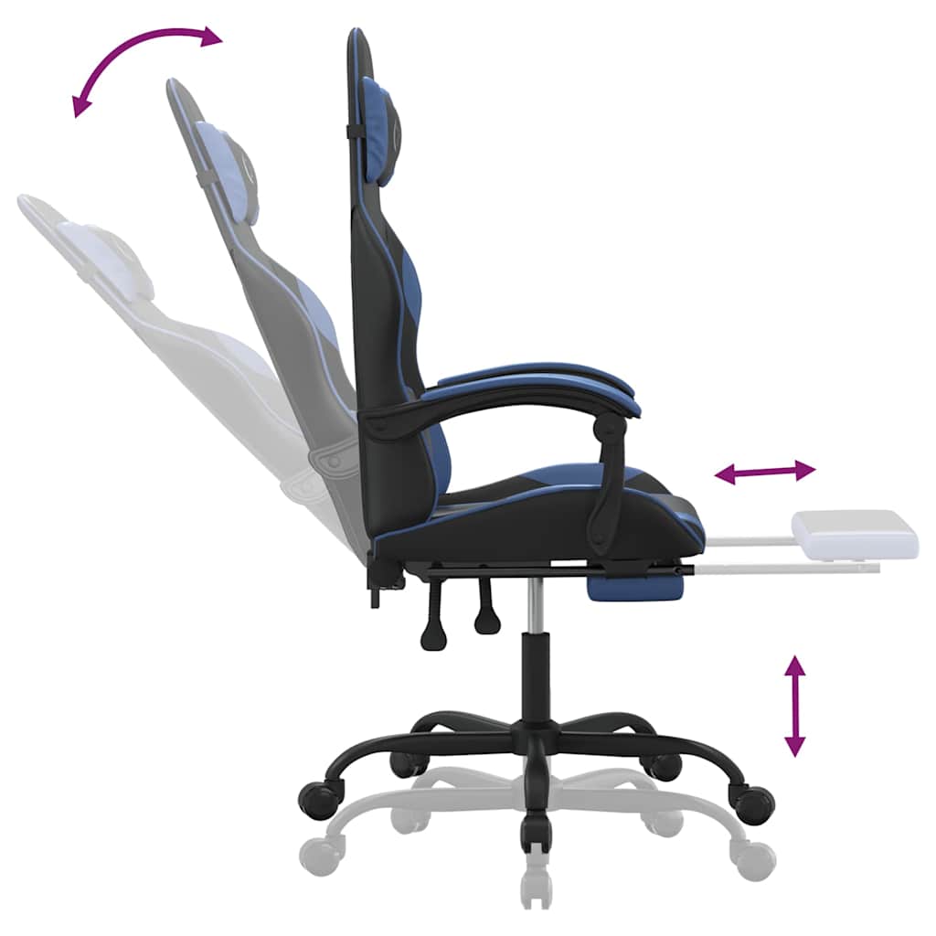Swivel Gaming Chair with Footrest Black&Blue Faux Leather