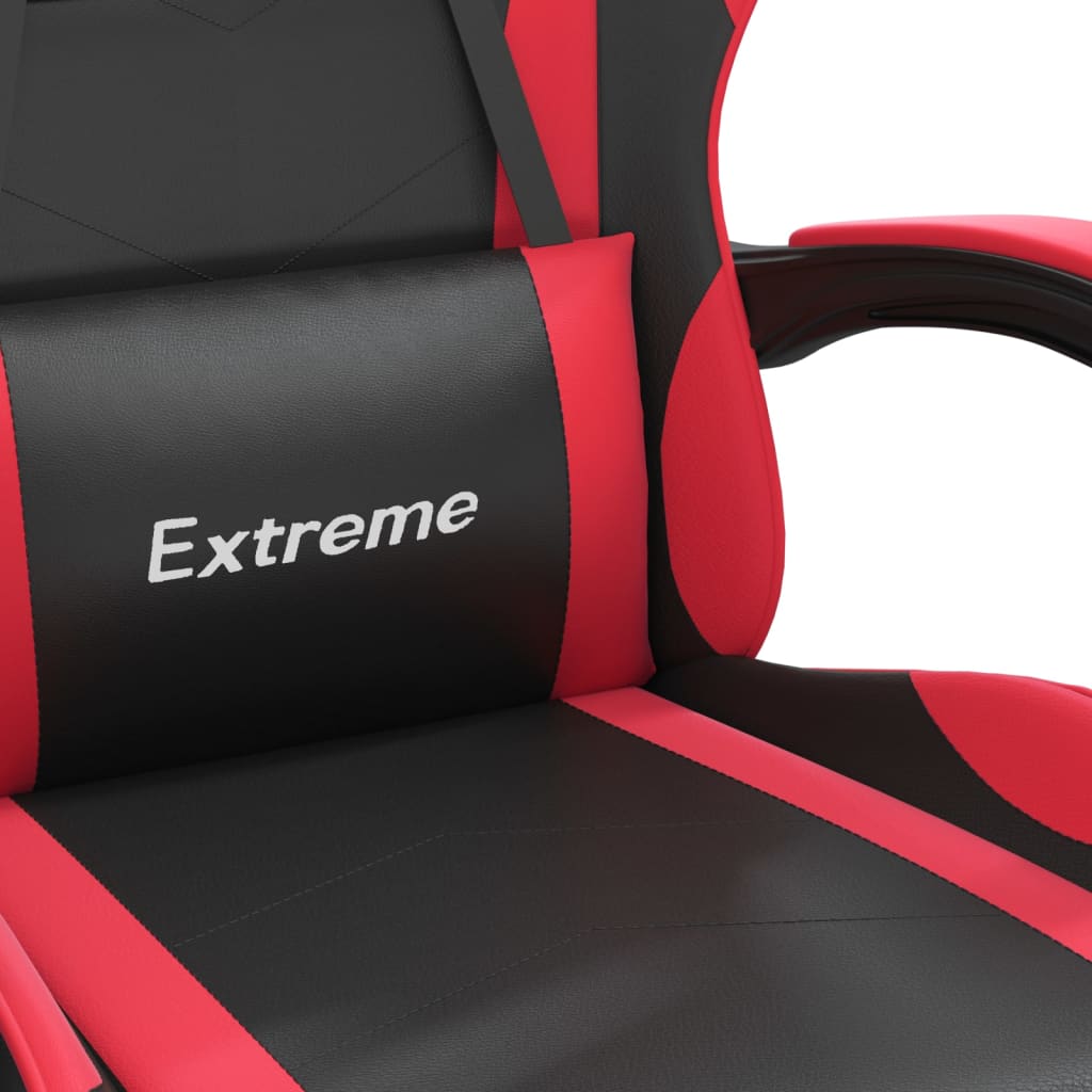 Swivel Gaming Chair with Footrest Black&Red Faux Leather