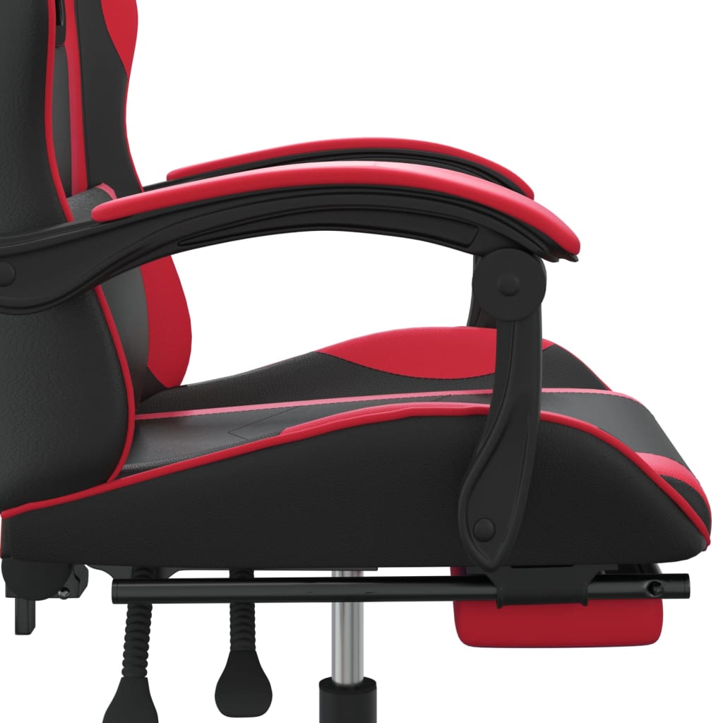 Swivel Gaming Chair with Footrest Black&Red Faux Leather