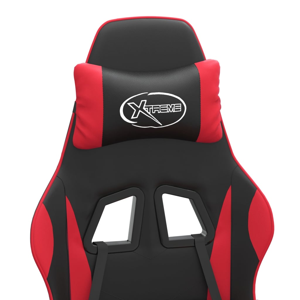 Swivel Gaming Chair with Footrest Black&Red Faux Leather