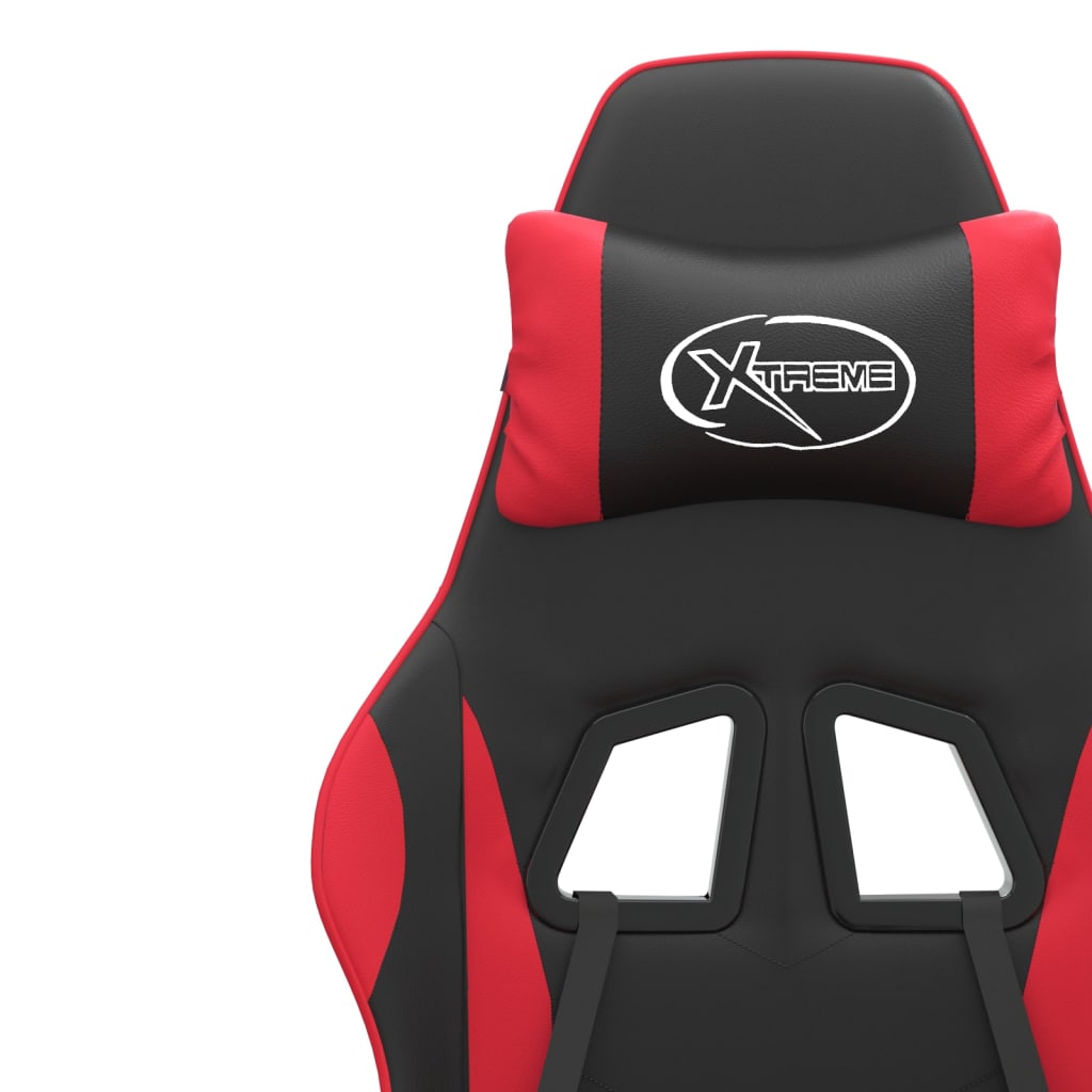 Swivel Gaming Chair with Footrest Black&Red Faux Leather
