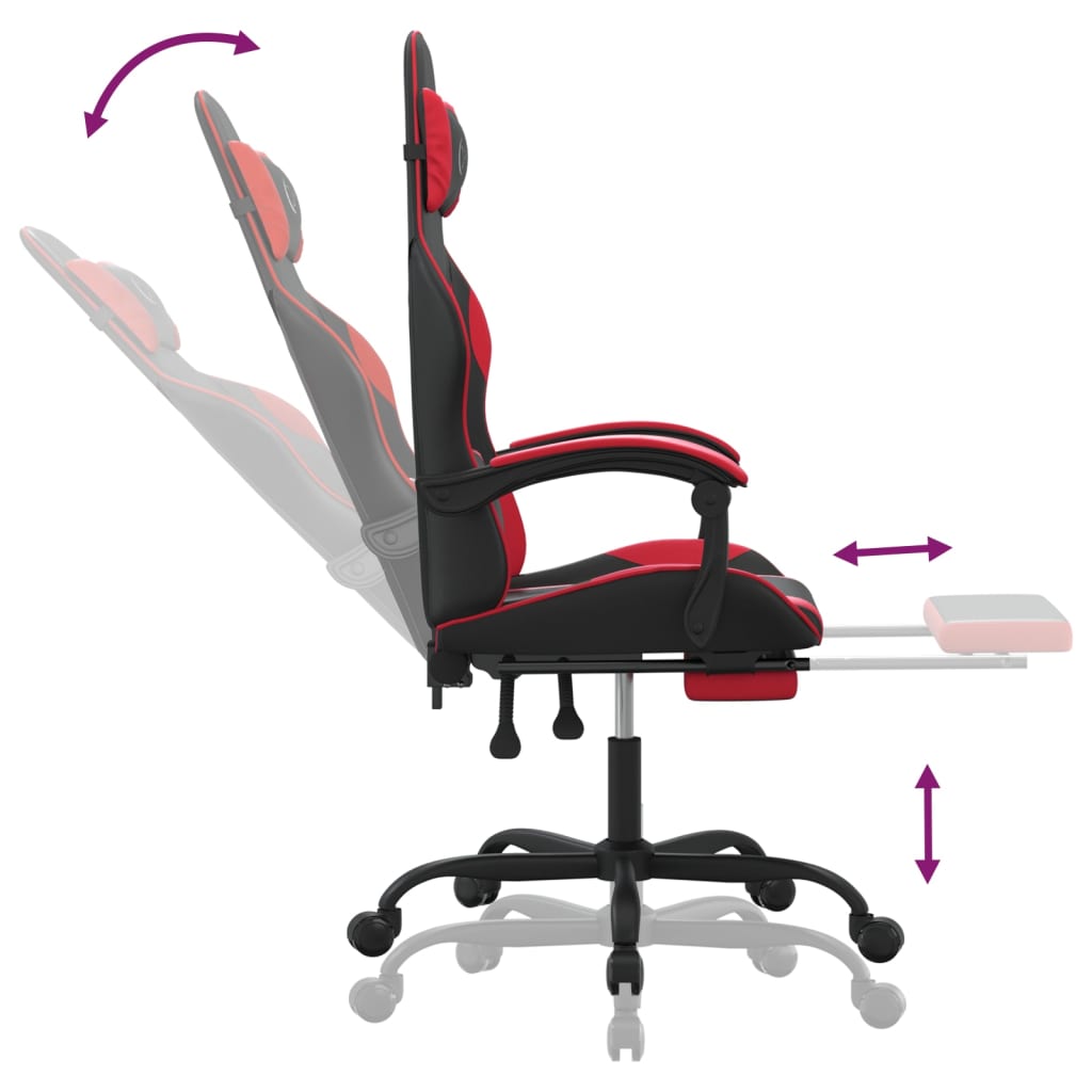Swivel Gaming Chair with Footrest Black&Red Faux Leather