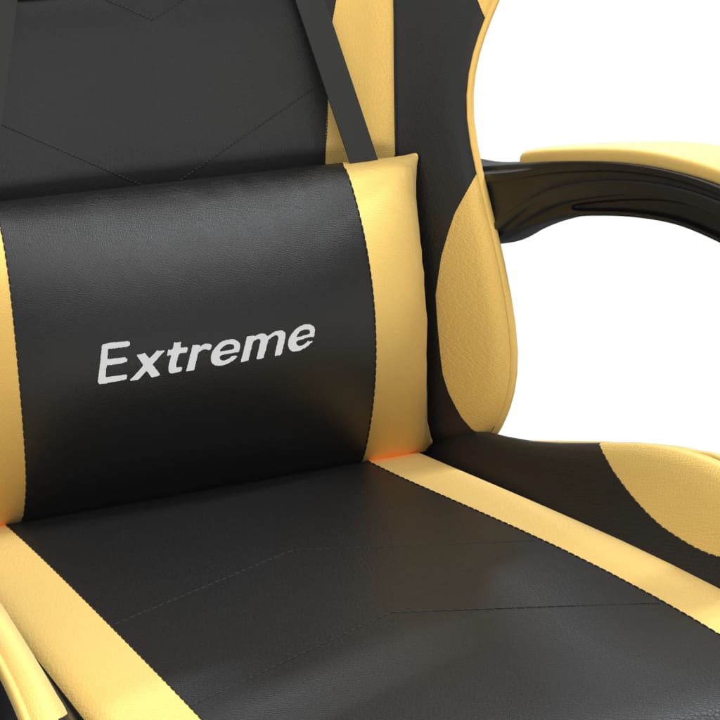 Swivel Gaming Chair with Footrest Black&Gold Faux Leather