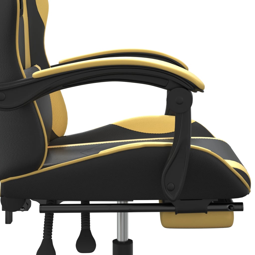 Swivel Gaming Chair with Footrest Black&Gold Faux Leather