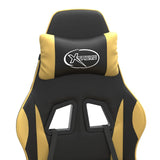 Swivel Gaming Chair with Footrest Black&Gold Faux Leather
