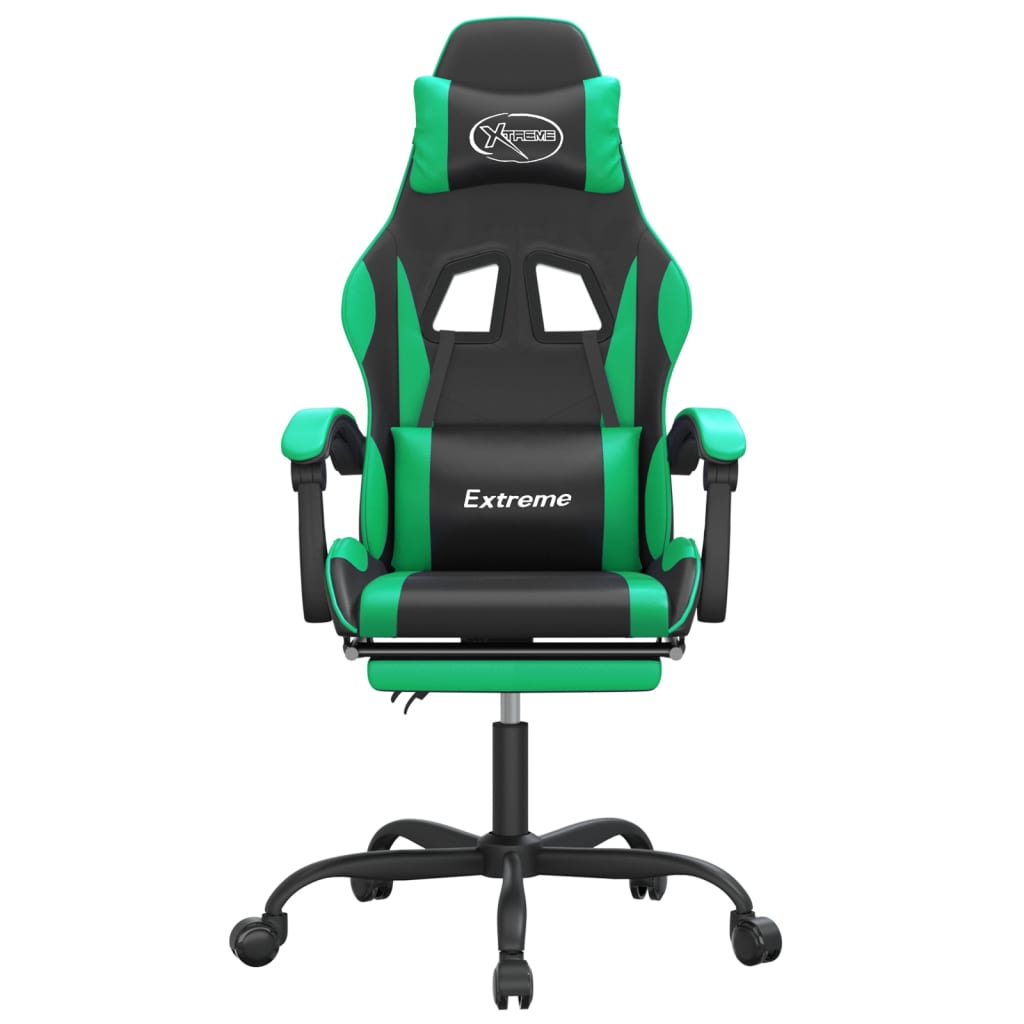 Swivel Gaming Chair with Footrest Black&Green Faux Leather