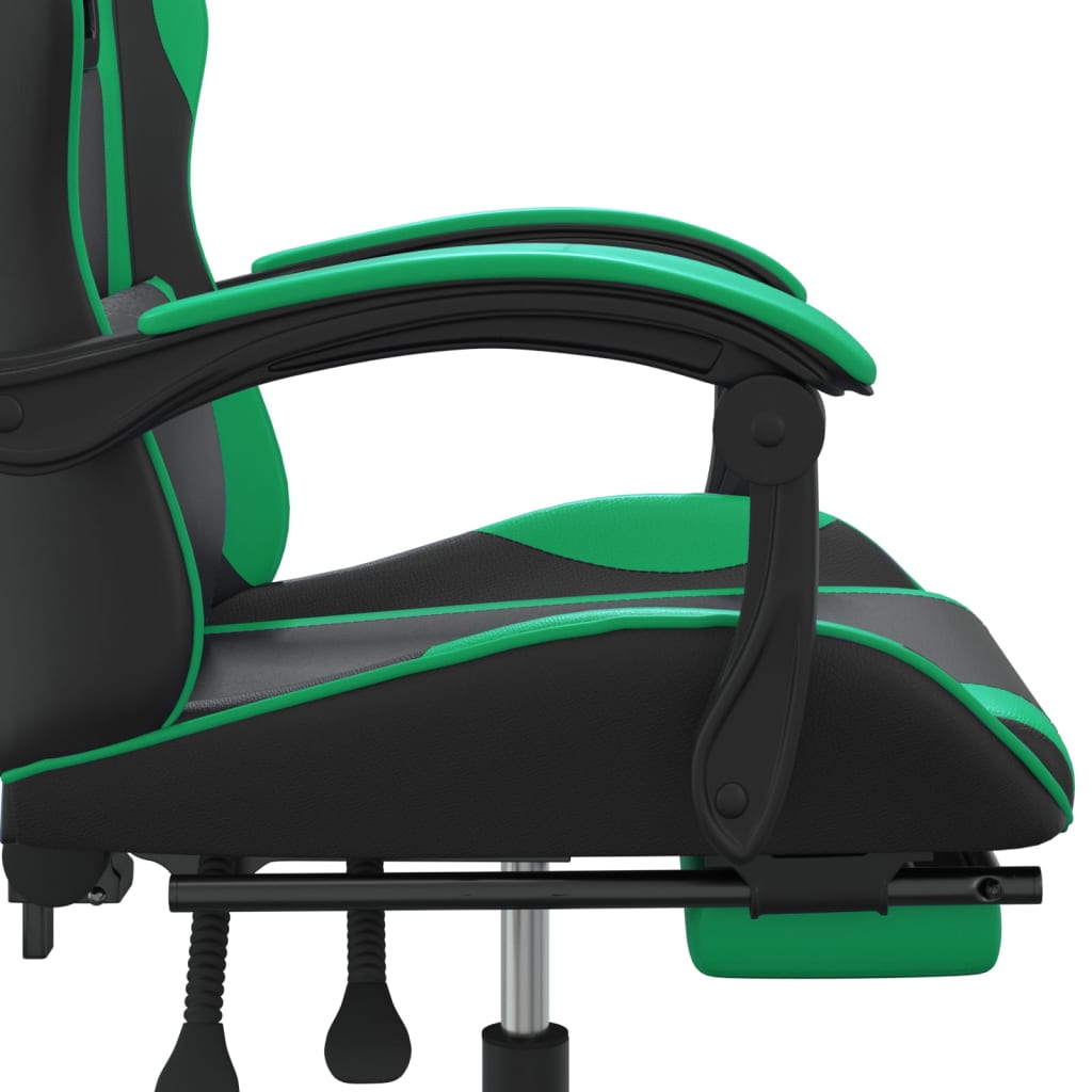 Swivel Gaming Chair with Footrest Black&Green Faux Leather