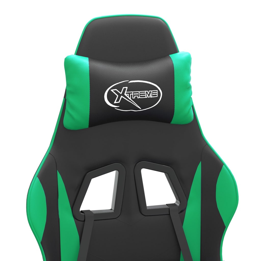 Swivel Gaming Chair with Footrest Black&Green Faux Leather