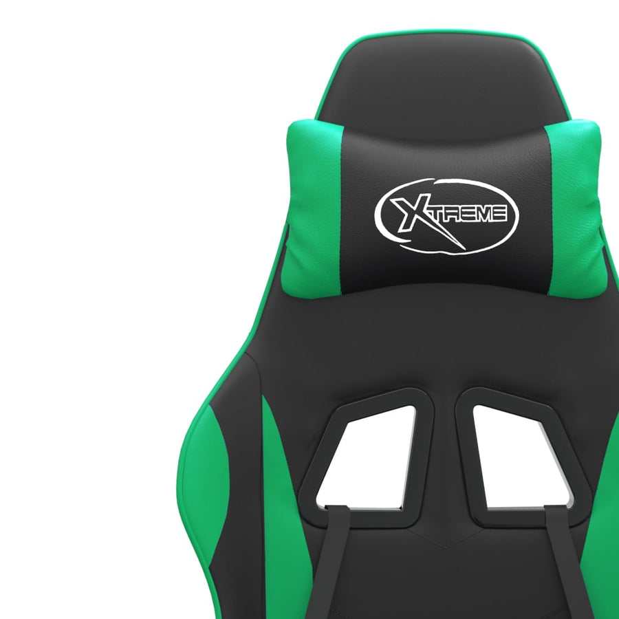 Swivel Gaming Chair with Footrest Black&Green Faux Leather