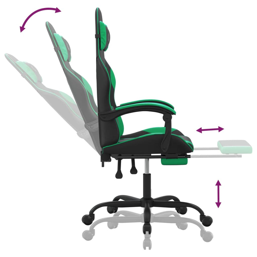 Swivel Gaming Chair with Footrest Black&Green Faux Leather