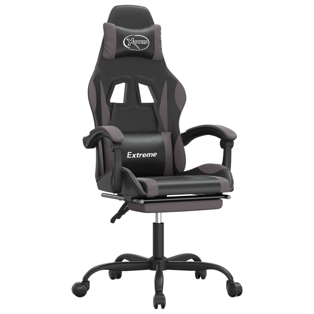 Swivel Gaming Chair with Footrest Black&Grey Faux Leather